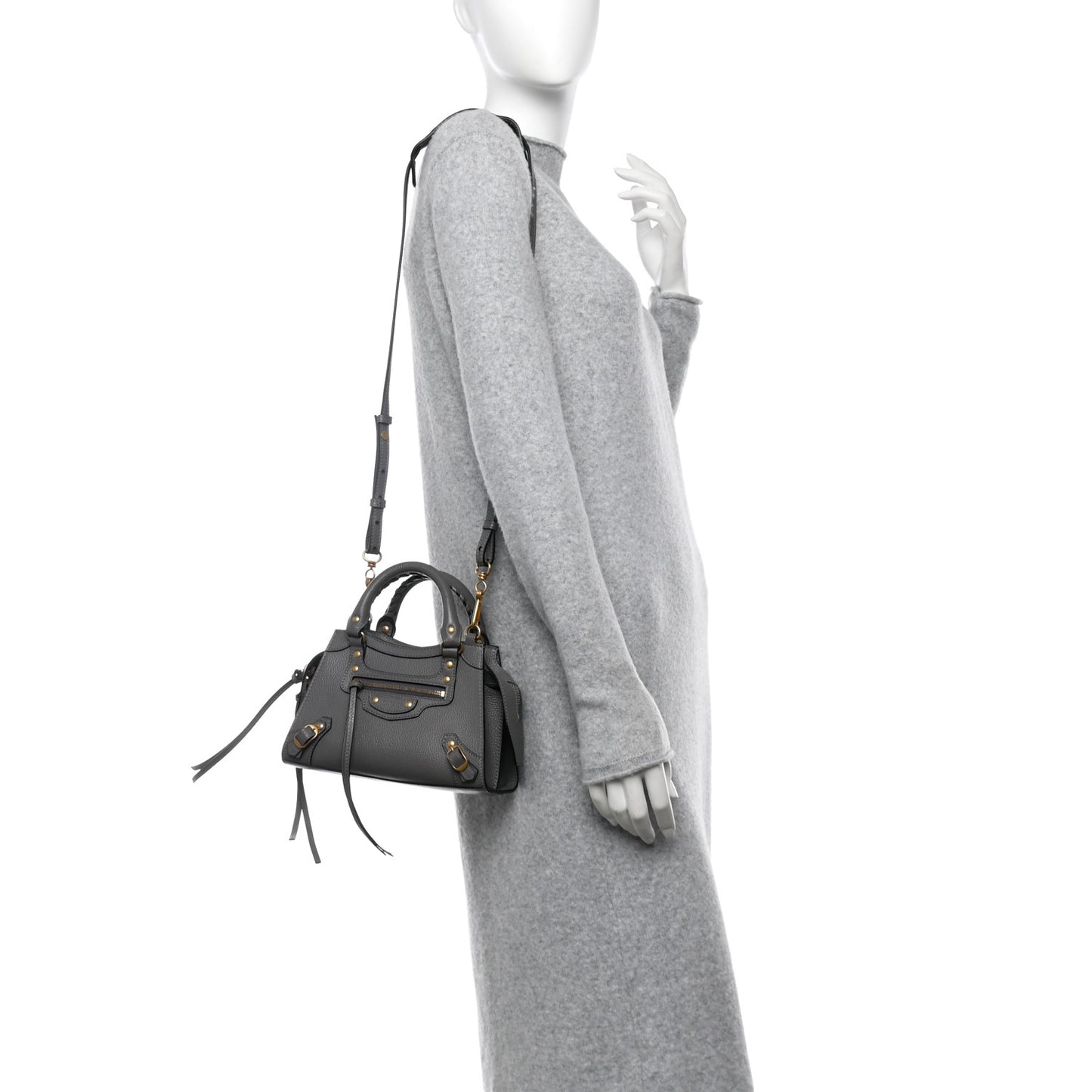 Grained Calfskin Neo Classic Gold Hardware Mini City Dark Grey