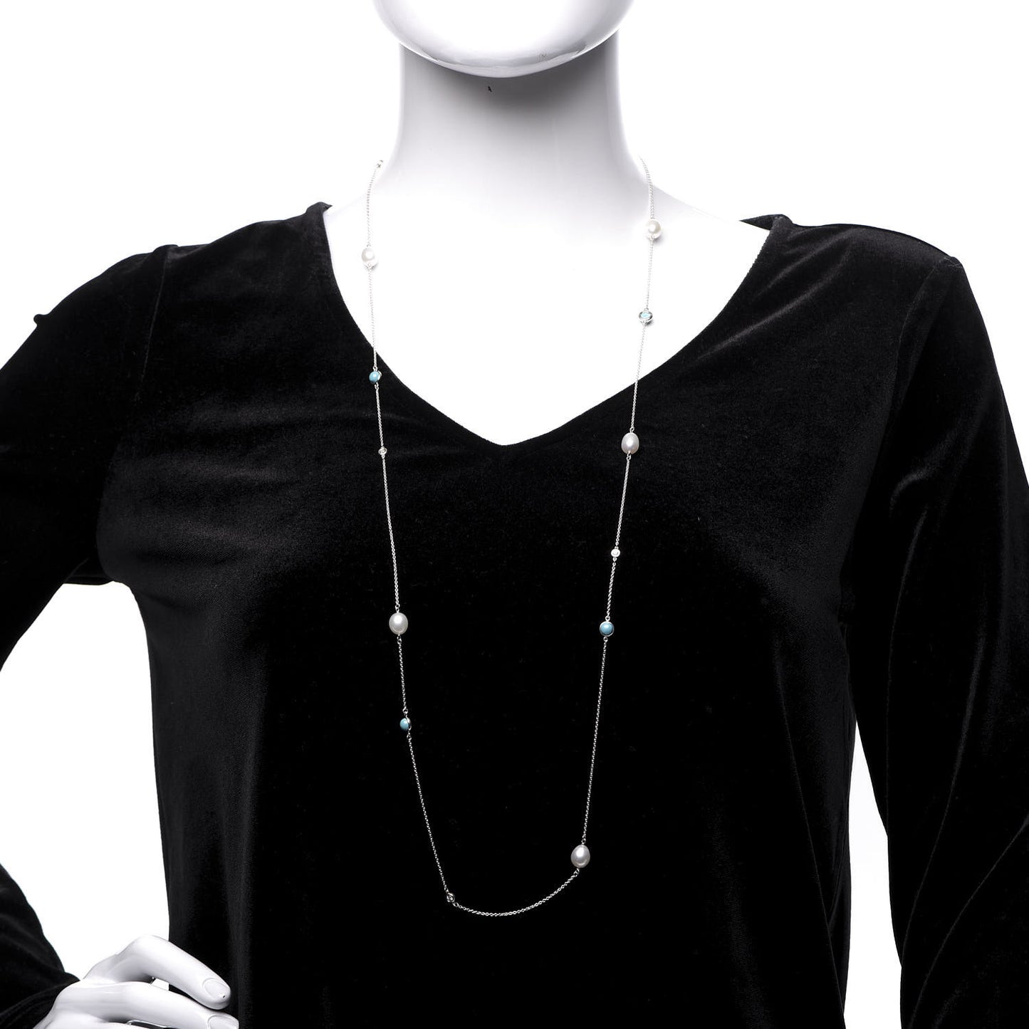 Sterling Silver Diamond Pearl Turquoise Elsa Peretti Color By The Yard Sprinkle Necklace