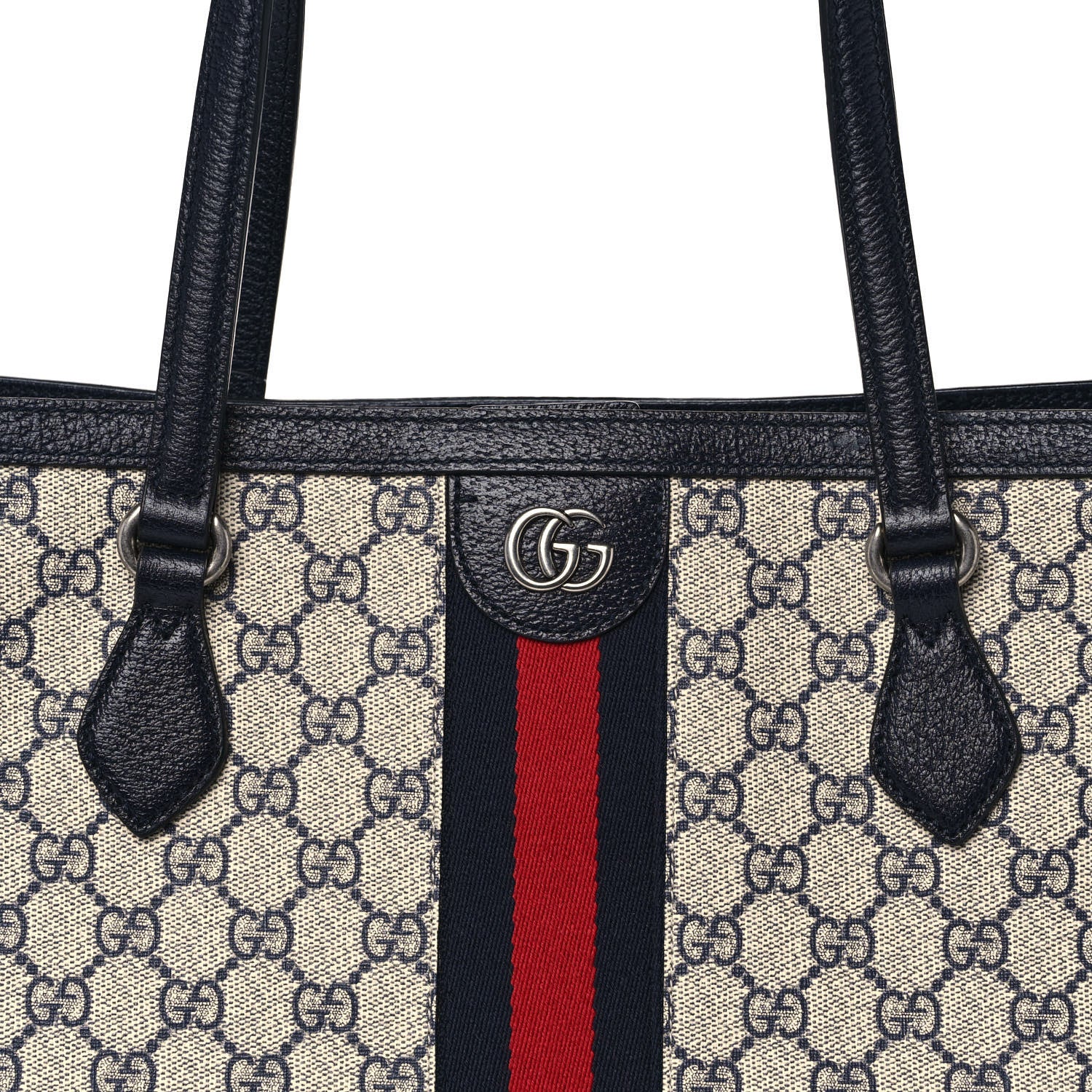Gucci GG Supreme Monogram Textured Calfskin Web Medium Ophidia Shopping Tote Beige Blue 9 of 12