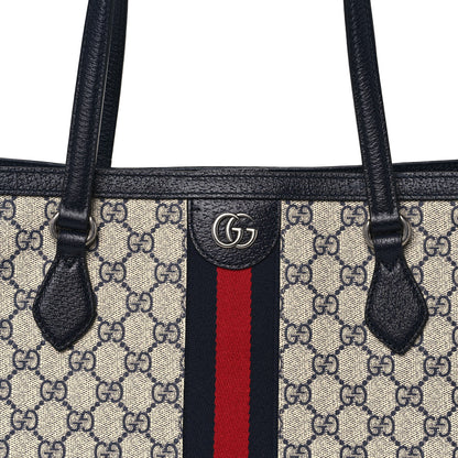Gucci GG Supreme Monogram Textured Calfskin Web Medium Ophidia Shopping Tote Beige Blue 9 of 12