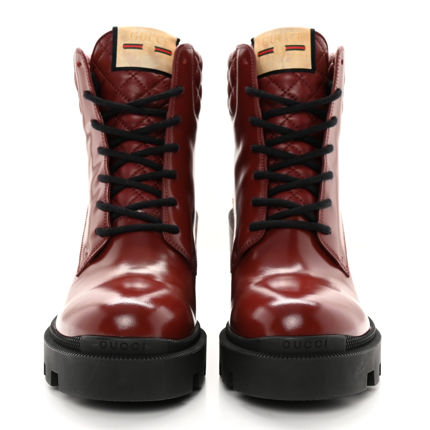 Magnum Calfskin Nappa Quilted Lace Up Ankle Boots 40.5 Garnet Red