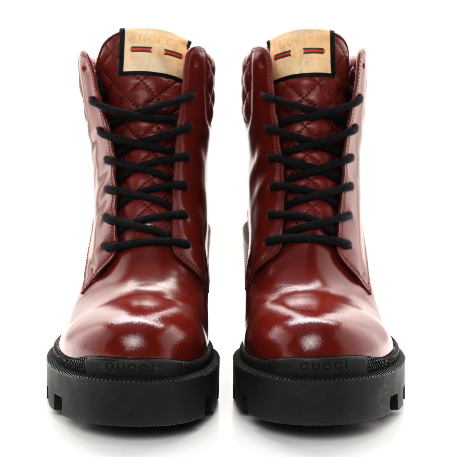 Gucci Magnum Calfskin Nappa Quilted Lace Up Ankle Boots 40.5 Garnet Red 2 of 14