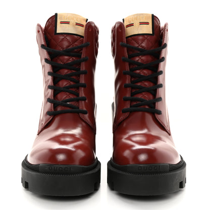 Gucci Magnum Calfskin Nappa Quilted Lace Up Ankle Boots 40.5 Garnet Red 2 of 14