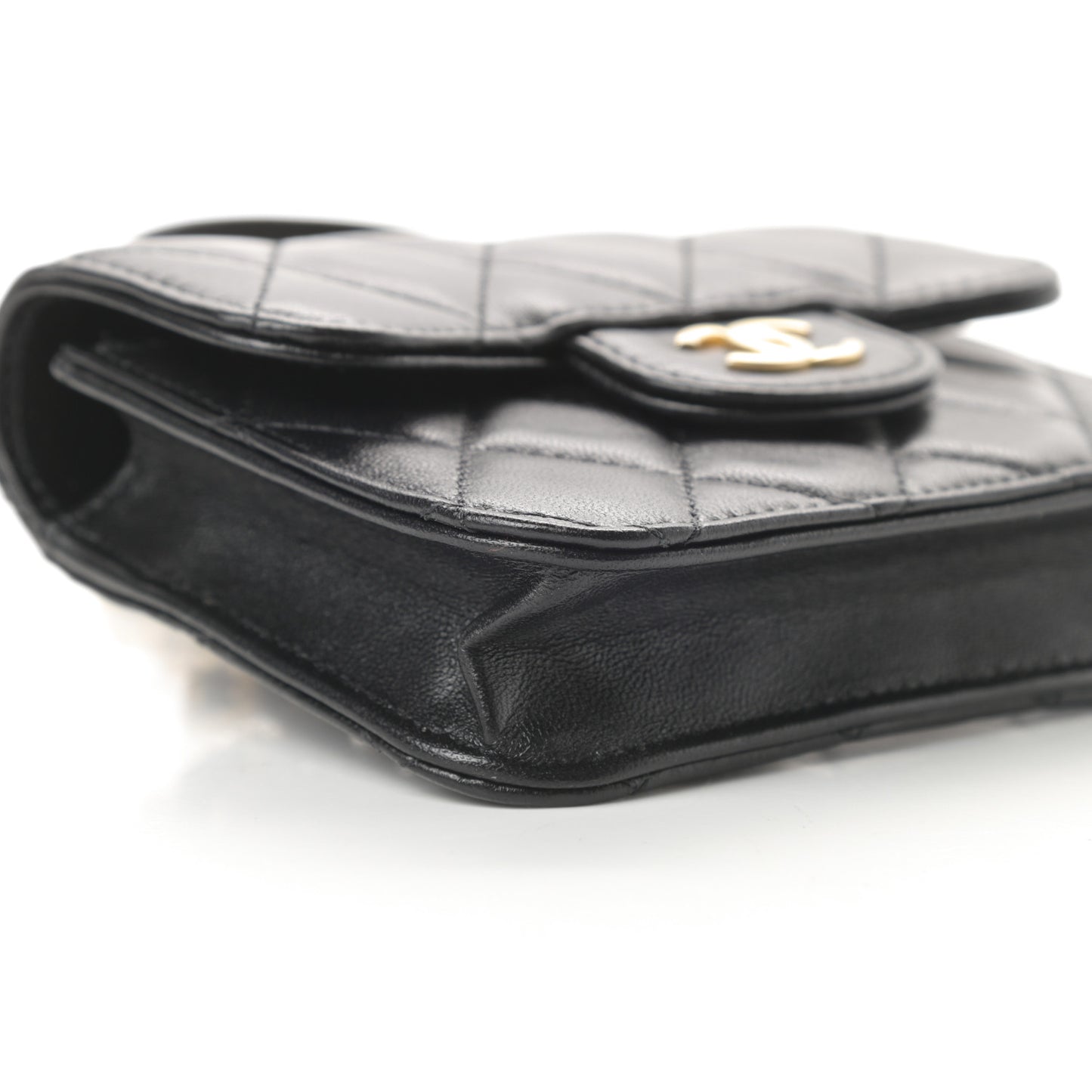 Lambskin Quilted Top Handle Flap Coin Purse With Chain Black