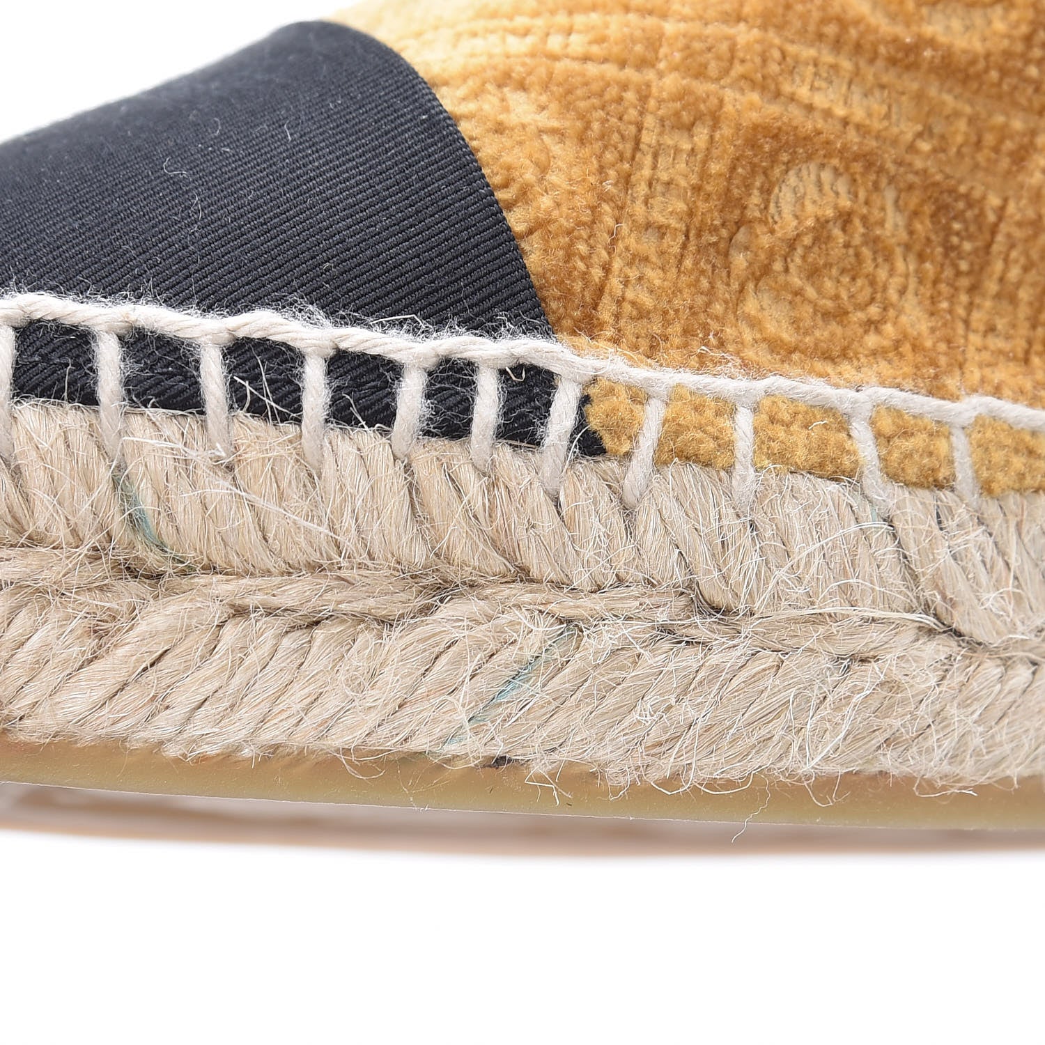 Chanel Velvet Grosgrain Quilted Camellia CC Espadrilles 38 Gold Black 10 of 11
