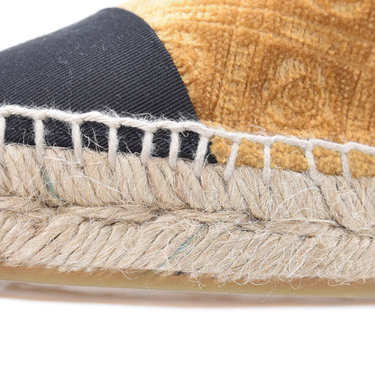 Chanel Velvet Grosgrain Quilted Camellia CC Espadrilles 38 Gold Black 10 of 11