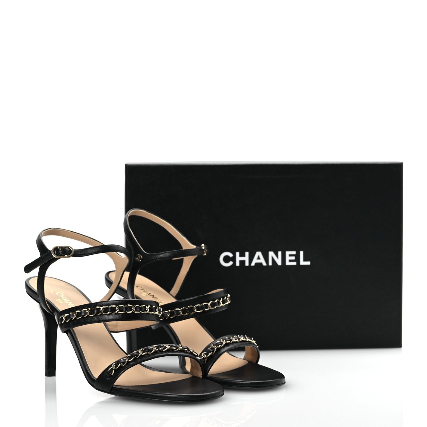 Lambskin Chain Strap Sandals 40 Black