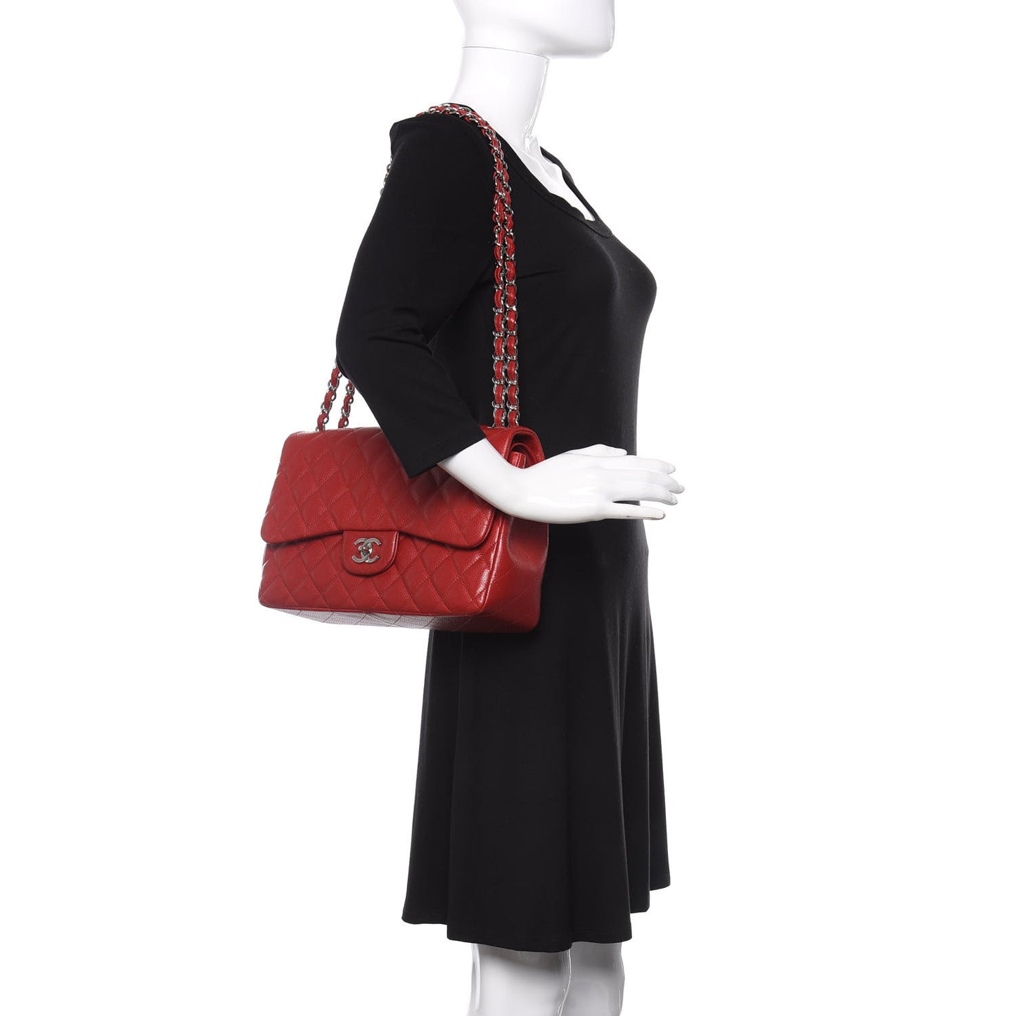 Caviar Quilted Jumbo Double Flap Red