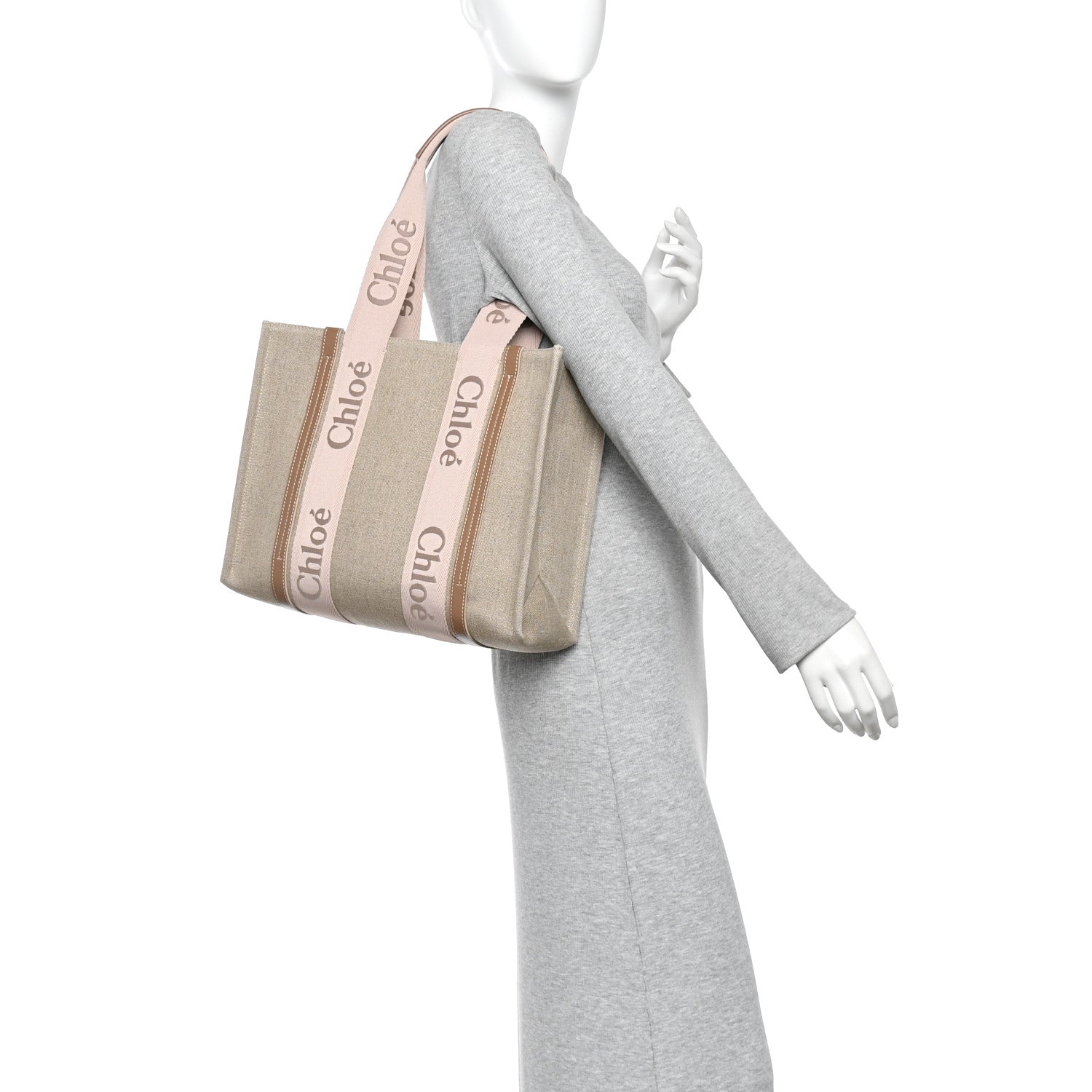 Chloe Linen Calfskin Medium Woody Ribbon Tote Blushy Beige 2 of 12