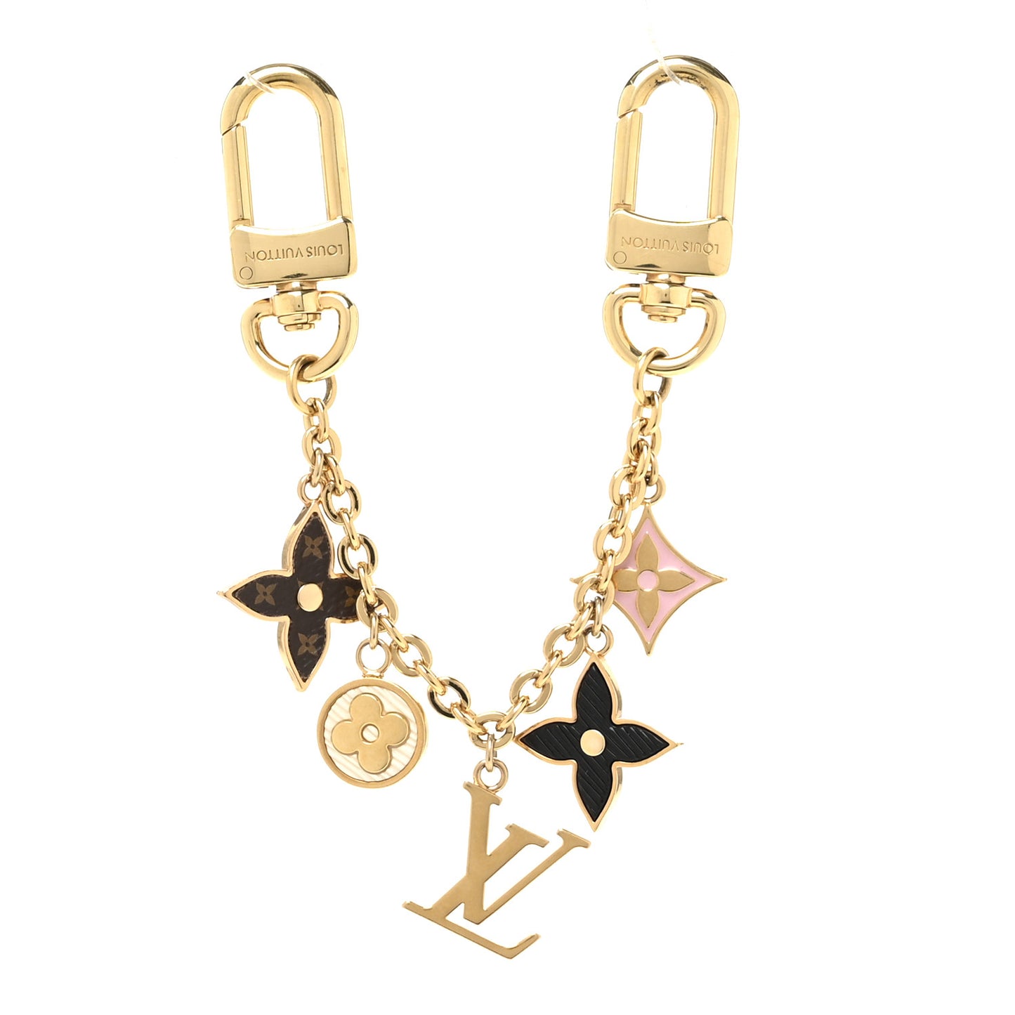 Brass Enamel Fleur De Monogram Bag Charm Chain Gold
