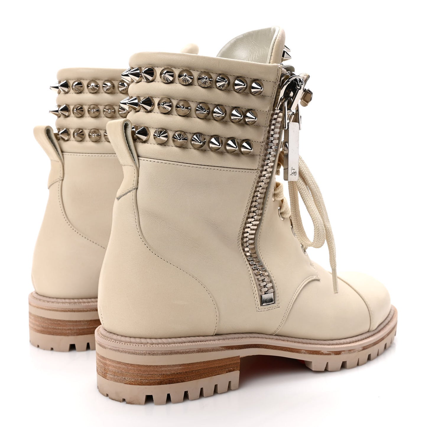 Calfskin Winter Spikes Combat Boots 38 White