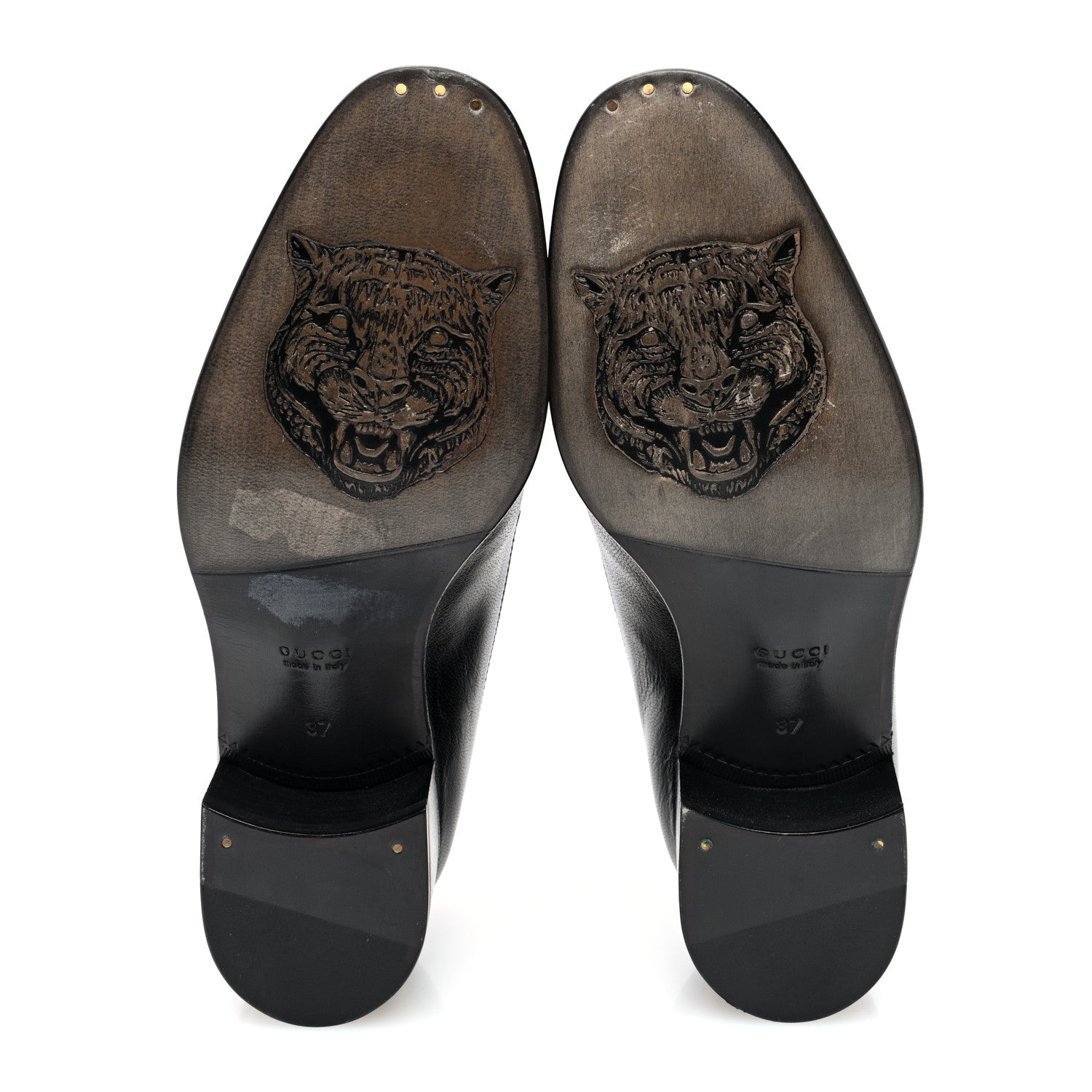 Gucci Goatskin Womens Chain Mid-Heel Loafers 37 Black 6 of 8