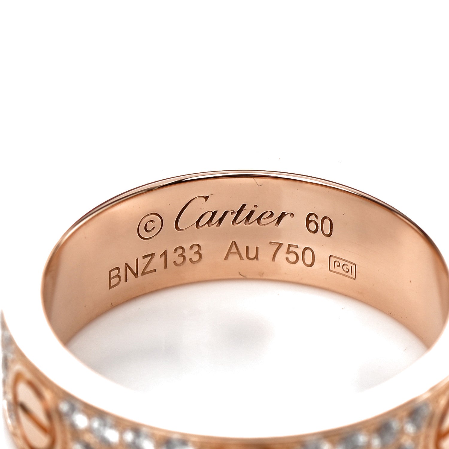 Cartier 18K Pink Gold Diamond 6.5mm LOVE Paved Ring 60 9 4 of 5