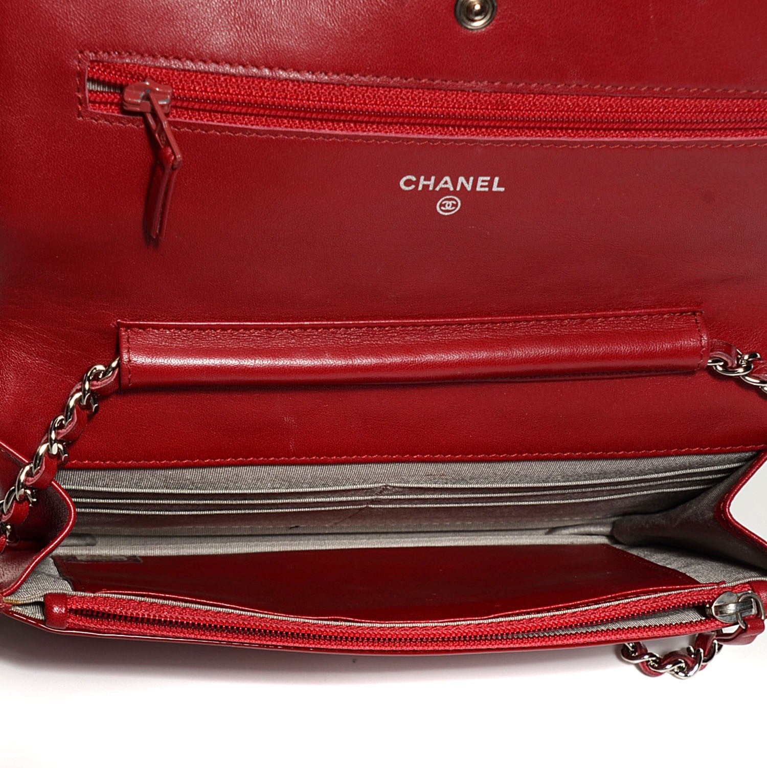 Chanel Patent Quilted Brilliant Wallet On Chain WOC Red 5 of 9