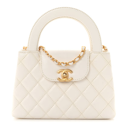 Chanel Shiny Aged Calfskin Quilted Nano Kelly Shopper White 1 of 10