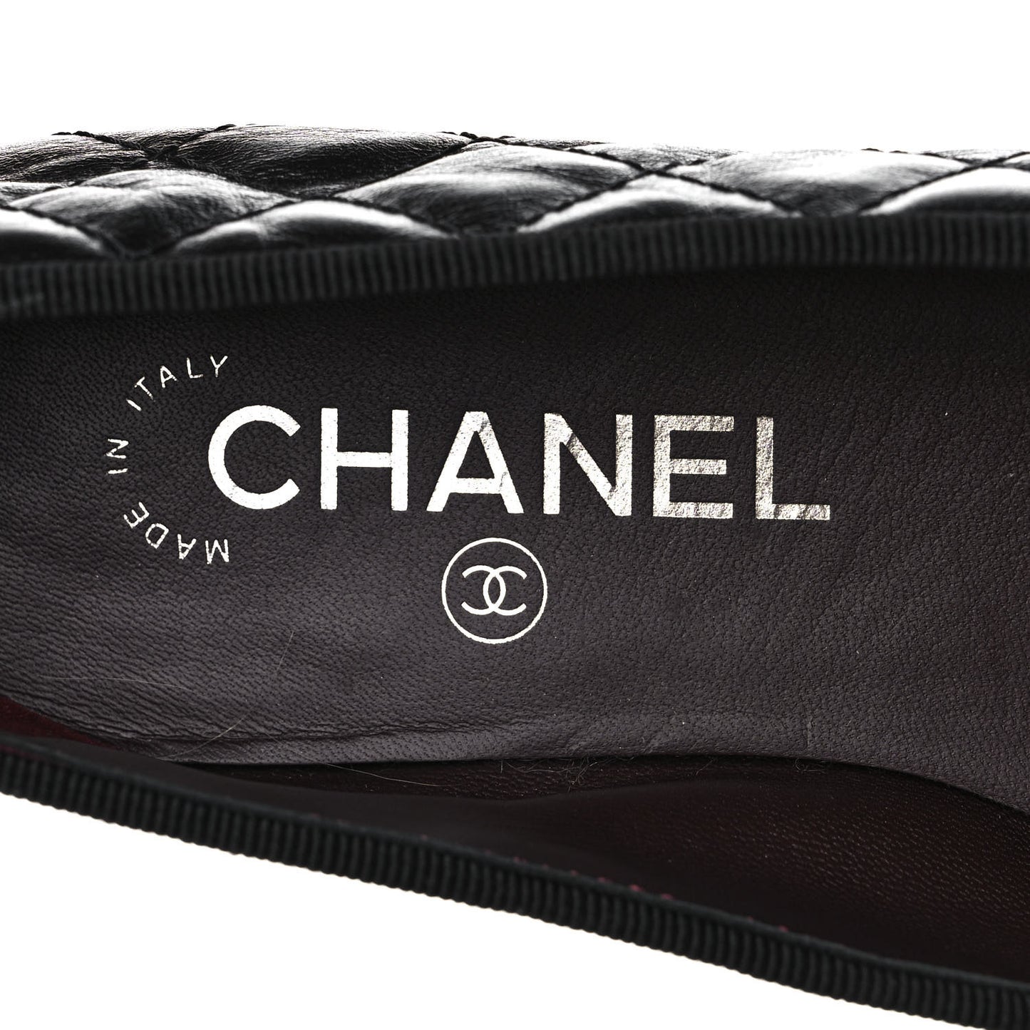 Aged Calfskin Quilted CC Cap Toe Ballerina Flats 36 Black