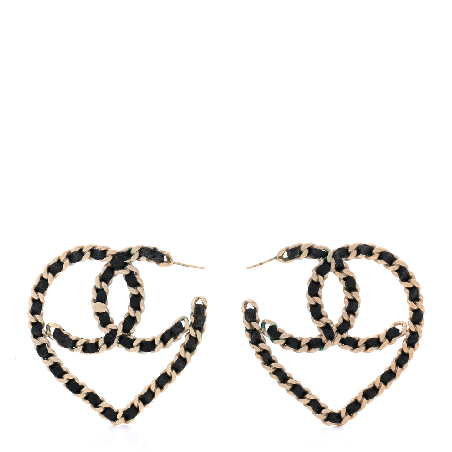 Satin Ribbon CC Heart Chain Earrings Black
