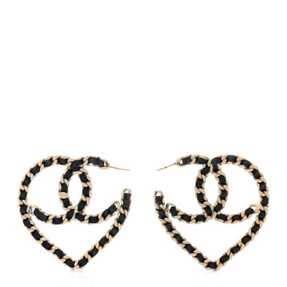 Chanel Satin Ribbon CC Heart Chain Earrings Black 1 of 6