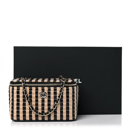 Chanel Raffia Jute Striped Small Vanity Case With Chain Black Beige 11 of 11