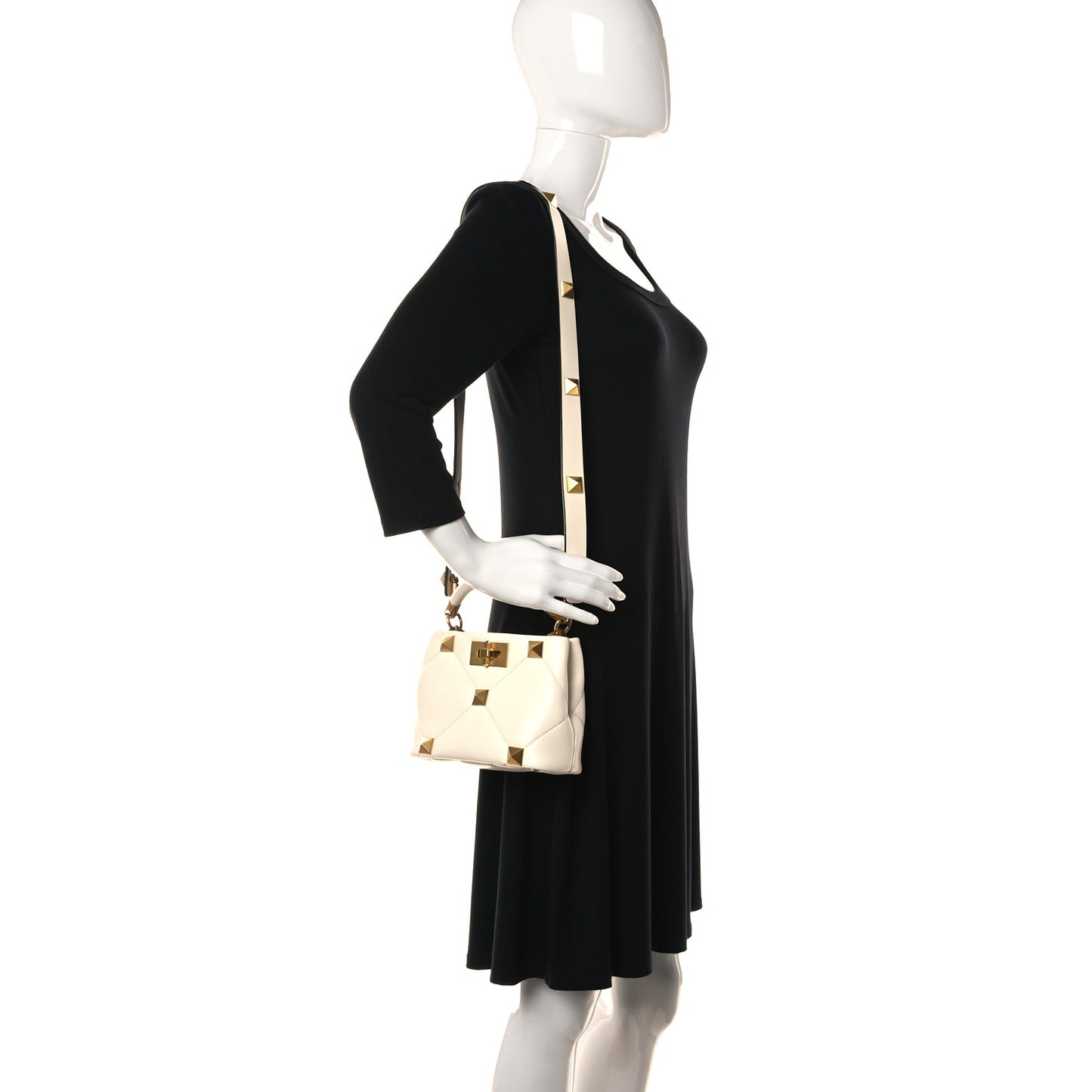 Nappa Enamel Small Roman Stud The Handle Bag Ivory