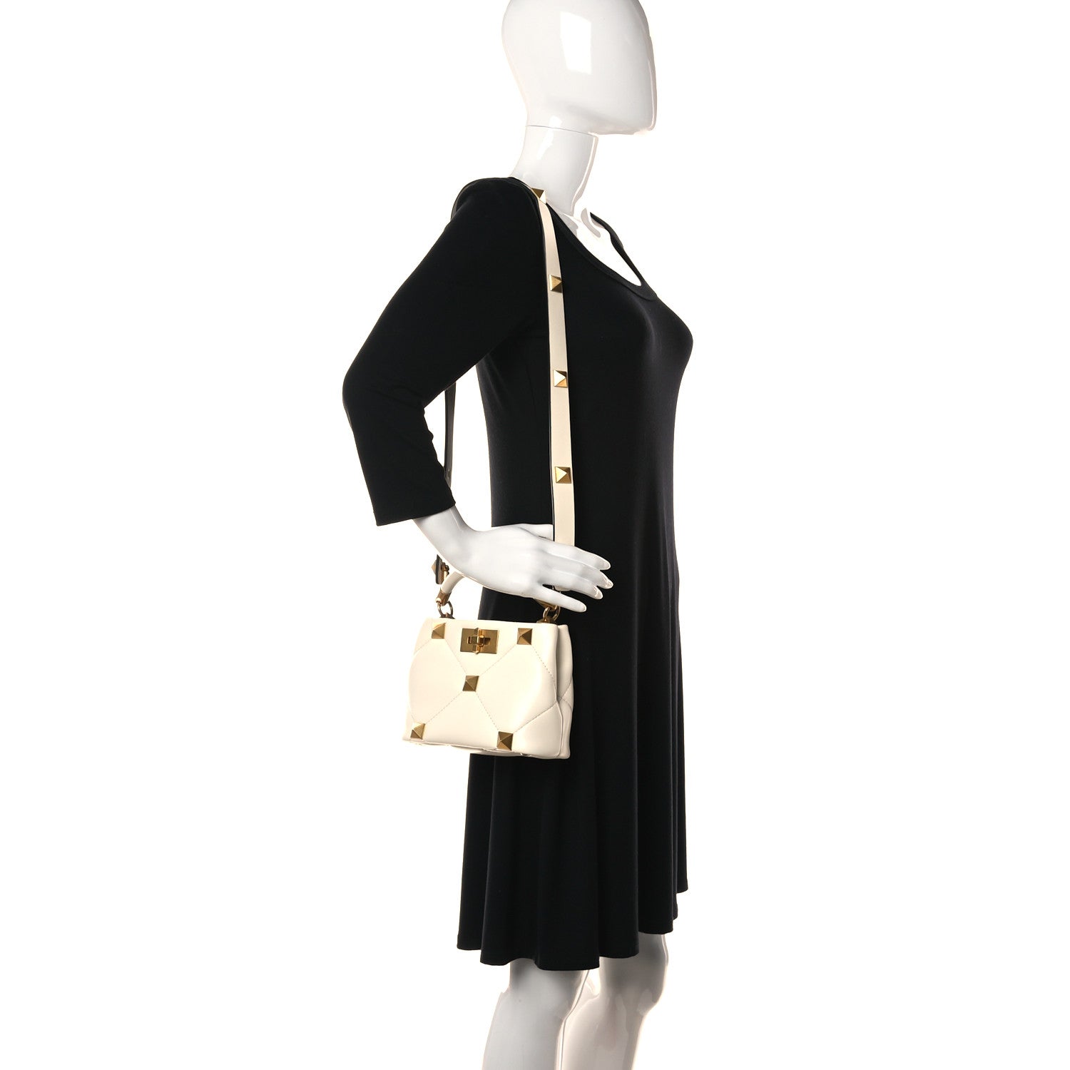 Valentino Garavani Nappa Enamel Small Roman Stud The Handle Bag Ivory 2 of 9
