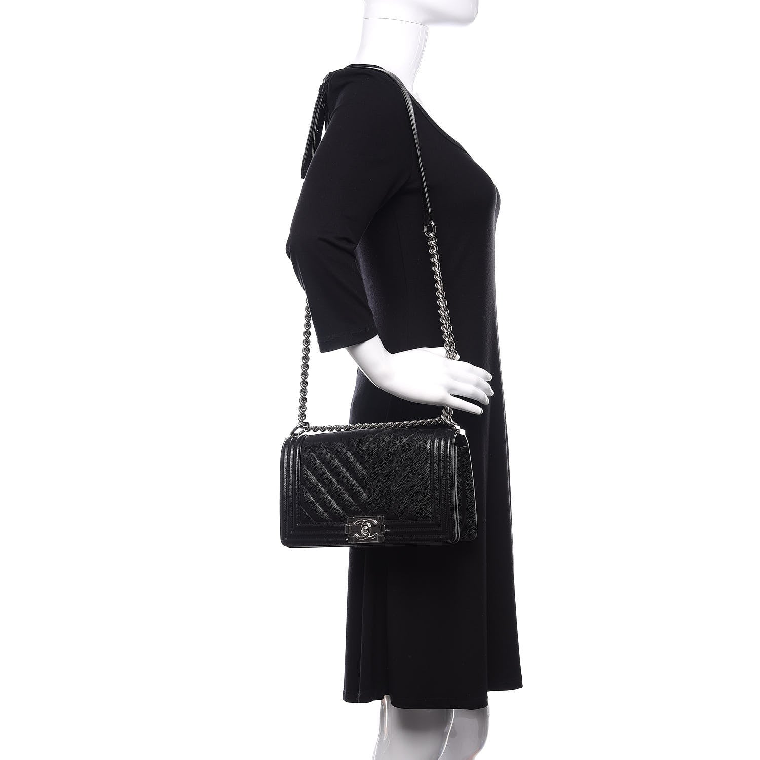 Chanel Caviar Chevron Quilted Medium Boy Flap Black 2 of 13