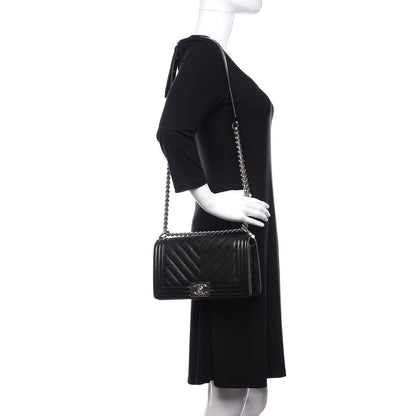 Chanel Caviar Chevron Quilted Medium Boy Flap Black 2 of 13