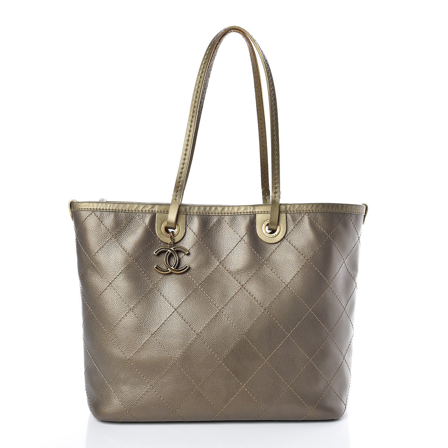 Grained Calfskin Large Shopping Fever Tote Gold