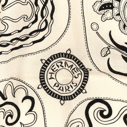 Hermes Cashmere Silk Festival Des Amazones Shawl 140 White Black 2 of 6