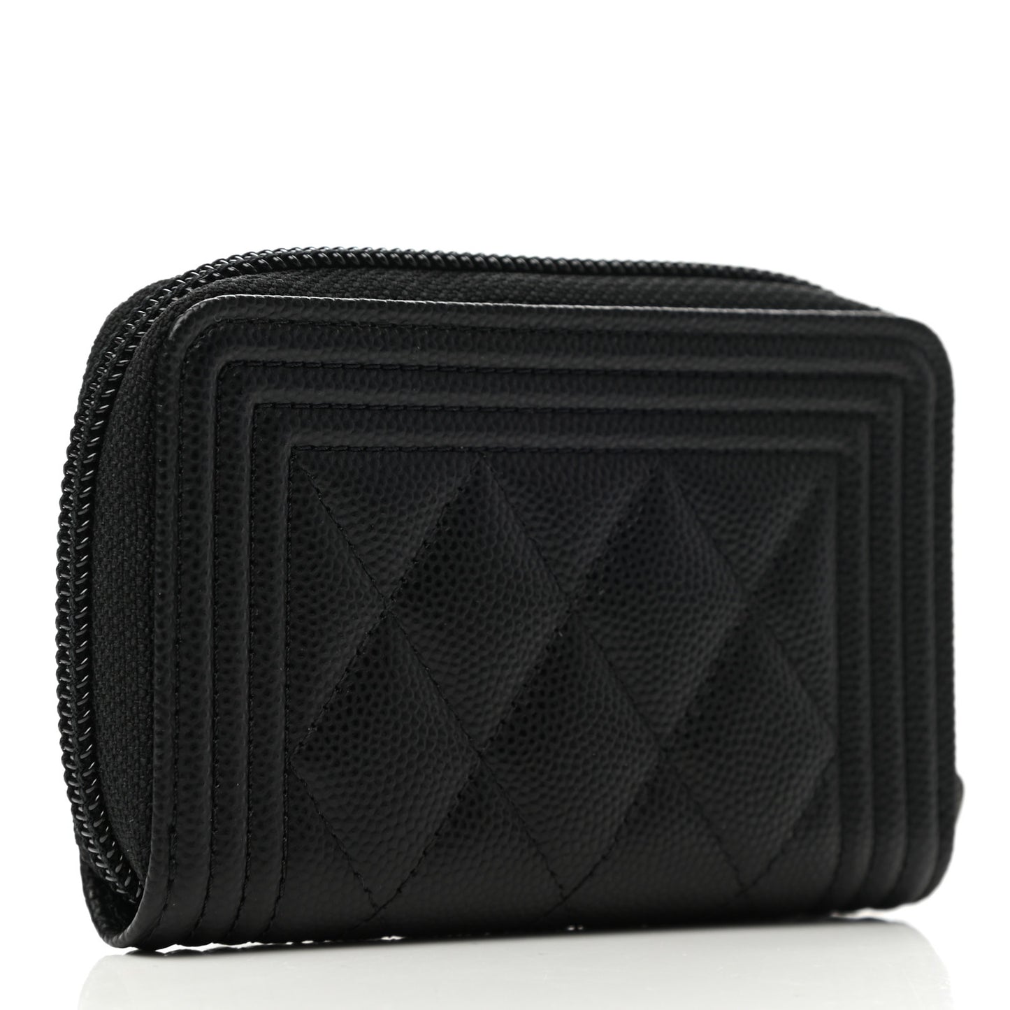 Caviar Quilted Boy Zip Around Coin Purse Wallet Black