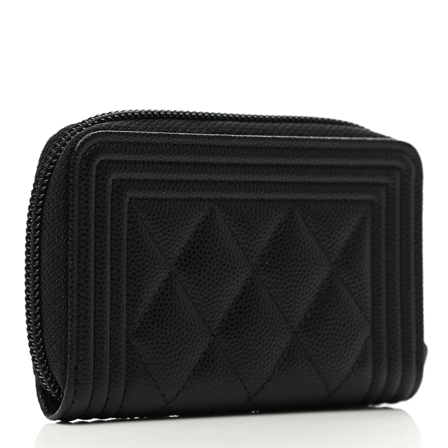 Chanel Caviar Quilted Boy Zip Around Coin Purse Wallet Black 3 of 9