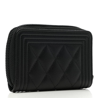 Chanel Caviar Quilted Boy Zip Around Coin Purse Wallet Black 3 of 9
