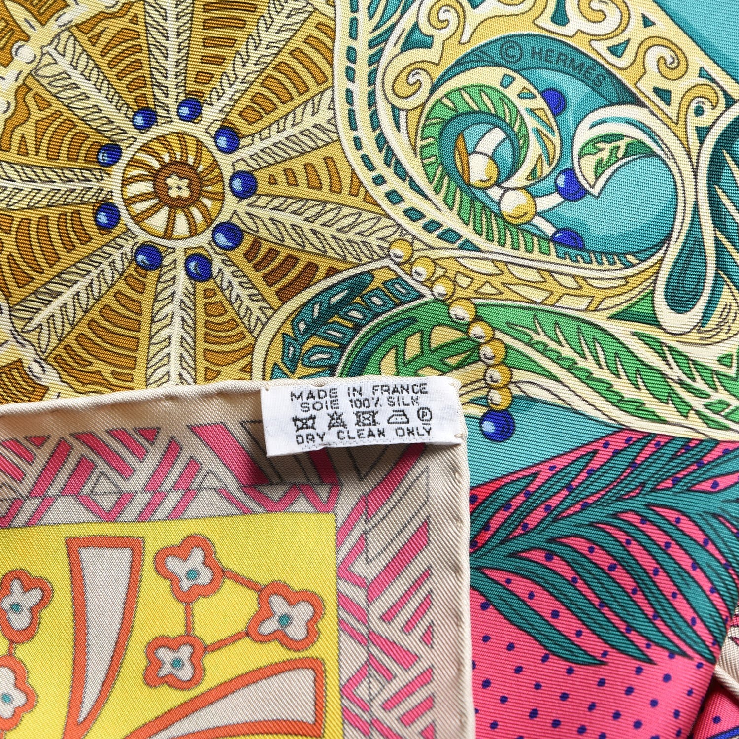 Hermes Silk Zenobie Reine De Palmyre Scarf 90 Vert d'Eau Rose Jaune Vif 6 of 6