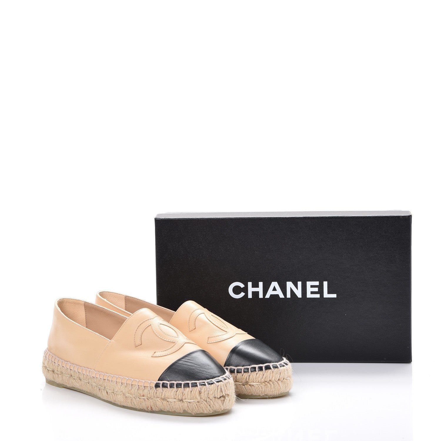 Chanel Lambskin CC Espadrilles 38 Beige Black 10 of 10