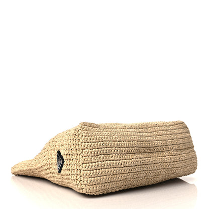 Prada Yarn Raffia Effect Crochet Embroidered Logo Tote Naturale 4 of 10
