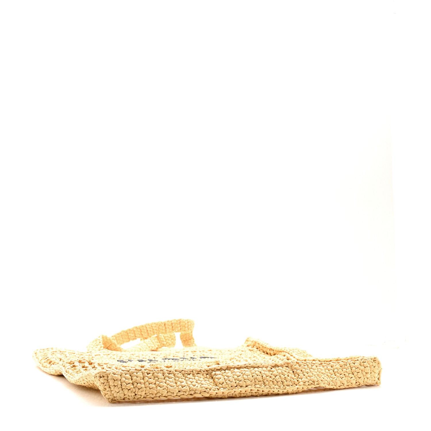 Prada Yarn Raffia Effect Crochet Logo Embroidered Tote Bag Naturale 4 of 10