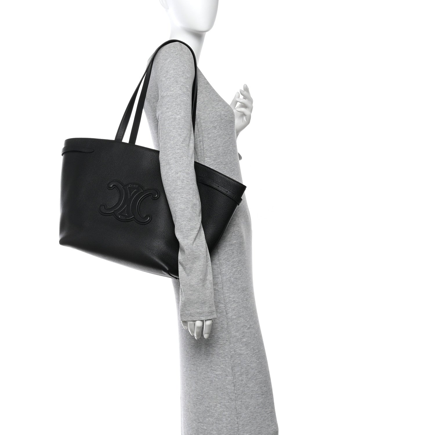 Celine Grained Calfskin Triomphe Medium Cabas Anais Black 2 of 15