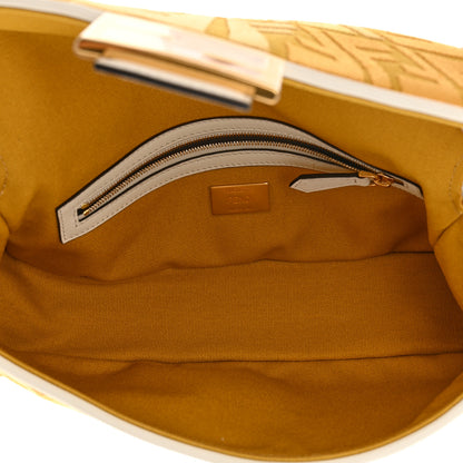 Fendi X SARA COLEMAN Canvas Vitello Seta FF Fish Eye Embroidered Baguette Mostarda White Ice 5 of 11