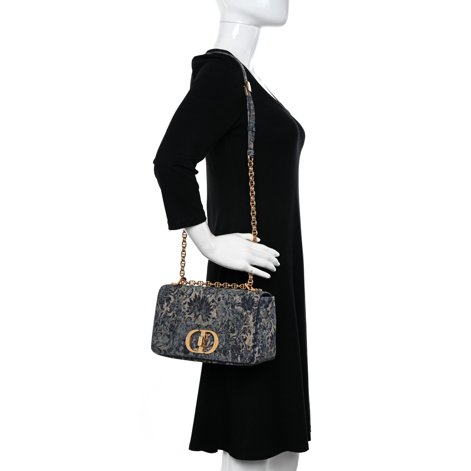 Christian Dior Denim Brocart Embroidered Medium Caro Bag Blue 2 of 10