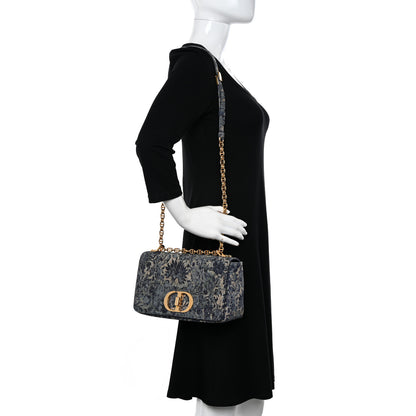 Christian Dior Denim Brocart Embroidered Medium Caro Bag Blue 2 of 10