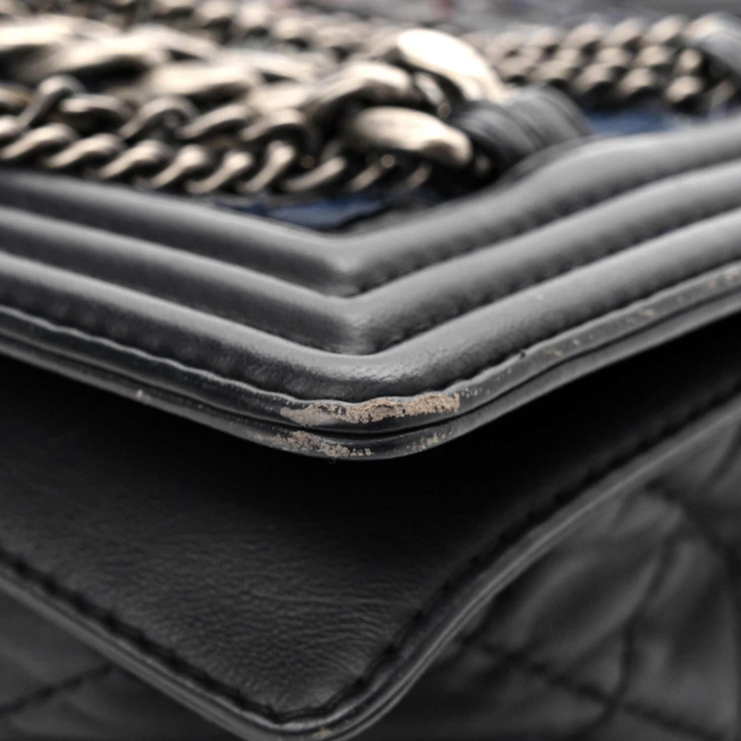 Chanel Lambskin Denim Tweed Medium Enchained Boy Flap Navy Blue 10 of 12
