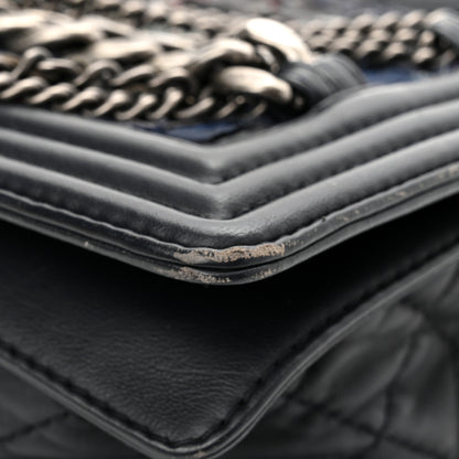 Chanel Lambskin Denim Tweed Medium Enchained Boy Flap Navy Blue 10 of 12