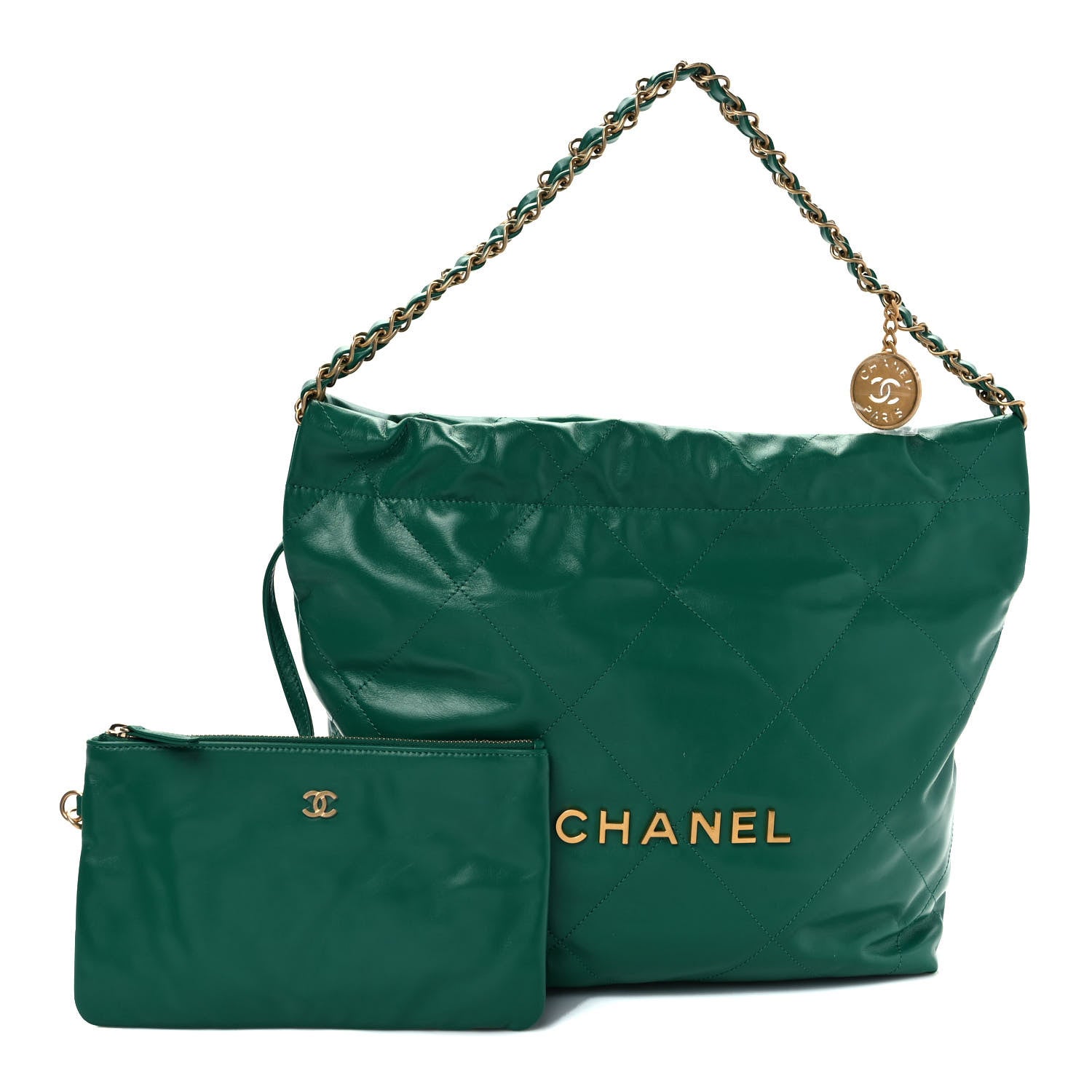 Chanel Shiny Calfskin Quilted Small Chanel 22 Green 1 of 10