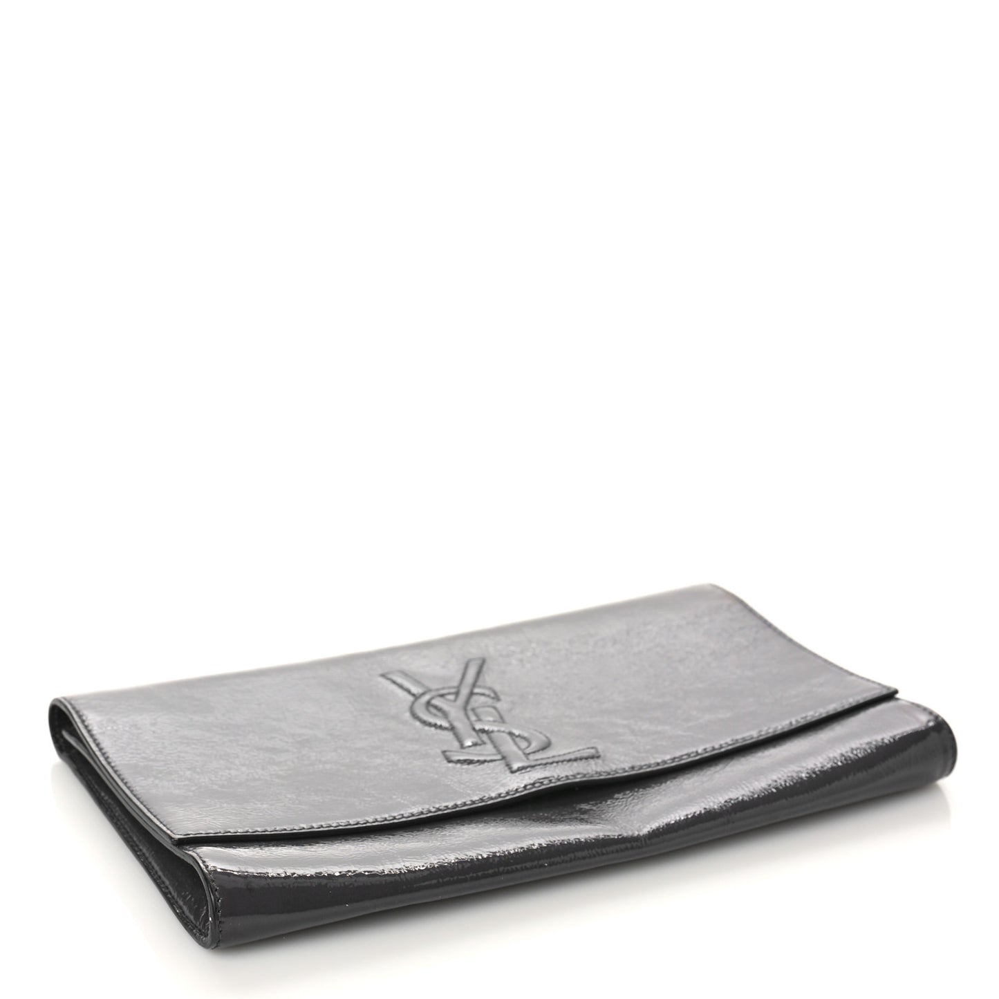Textured Patent Monogram Large Belle De Jour Clutch Grey