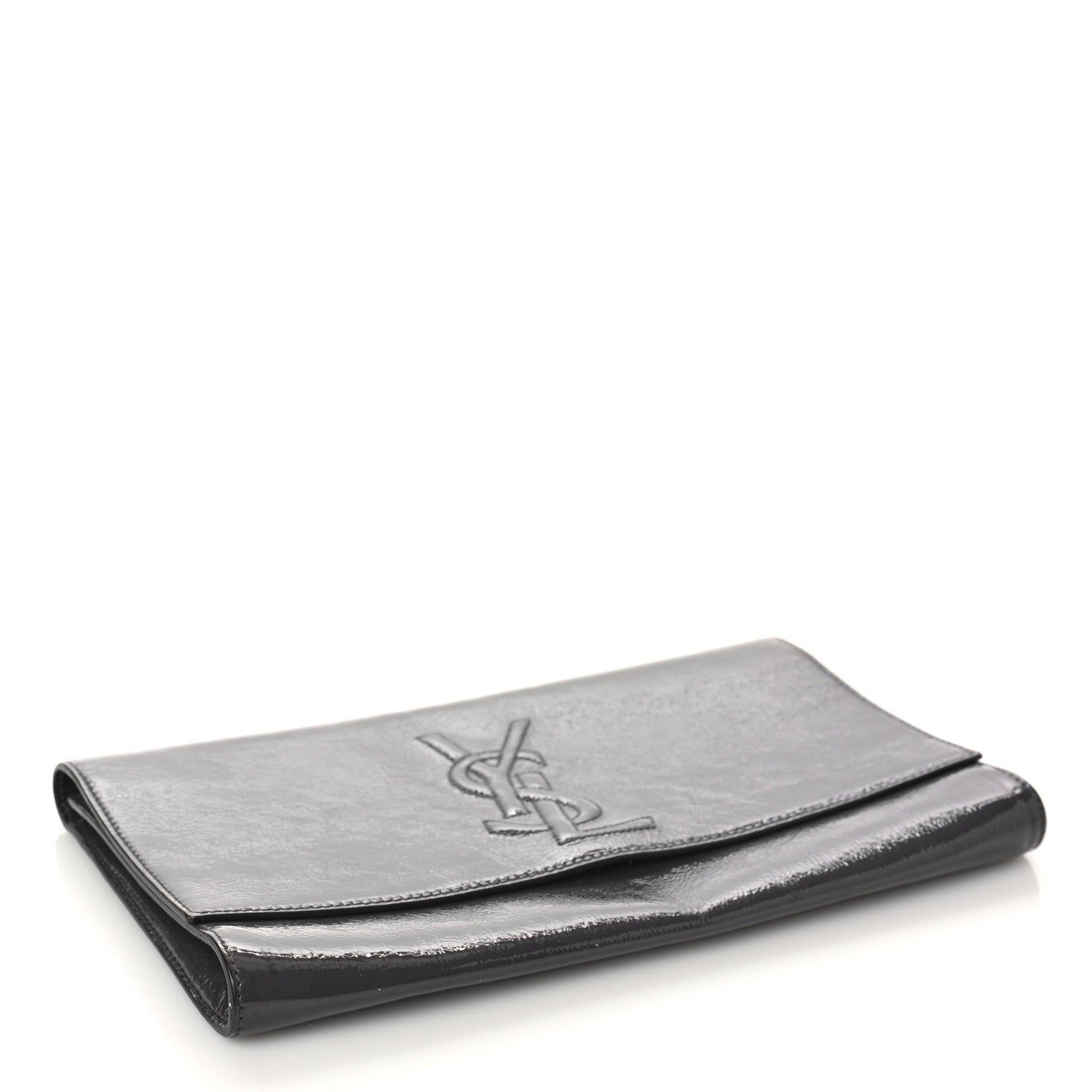 Saint Laurent Textured Patent Monogram Large Belle De Jour Clutch Grey 4 of 8