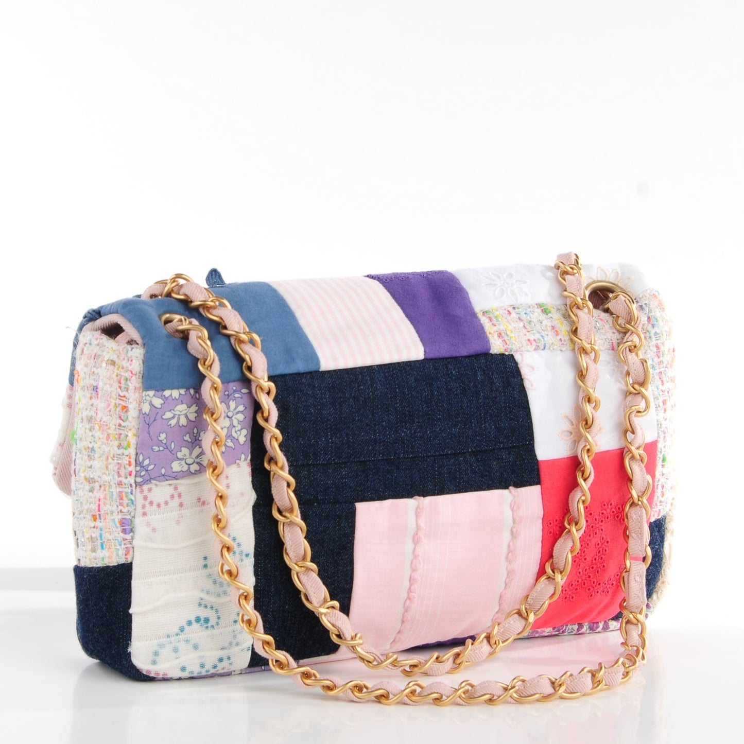 Fabric Patchwork Medium Flap Bag Pink