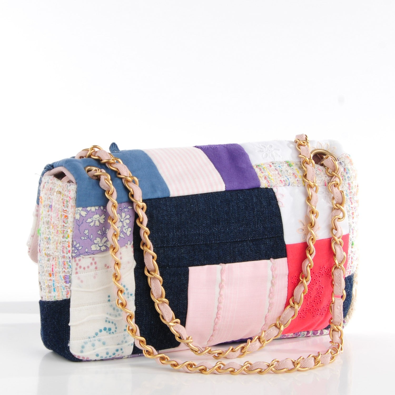 Chanel Fabric Patchwork Medium Flap Bag Pink 3 of 8