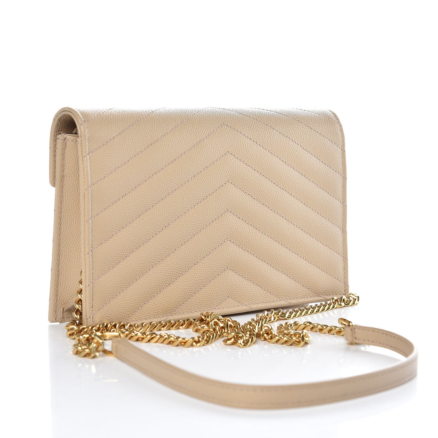 Grain De Poudre Matelasse Chevron Monogram Envelope Chain Wallet Nude Powder