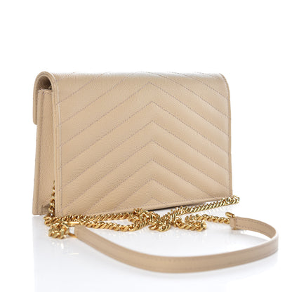 Saint Laurent Grain De Poudre Matelasse Chevron Monogram Envelope Chain Wallet Nude Powder 3 of 6