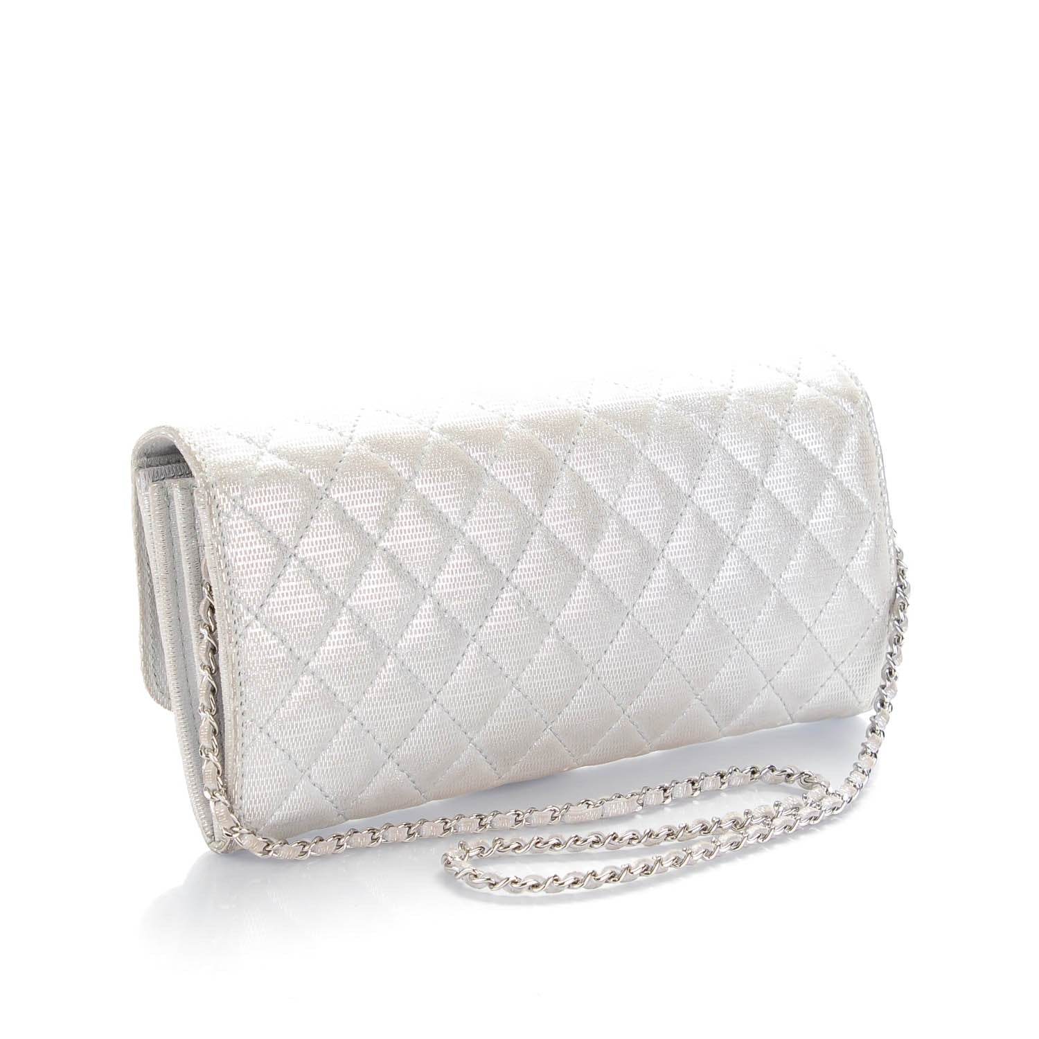 Chanel Metallic Suede Quilted East West Flap Clutch Silver 3 of 8